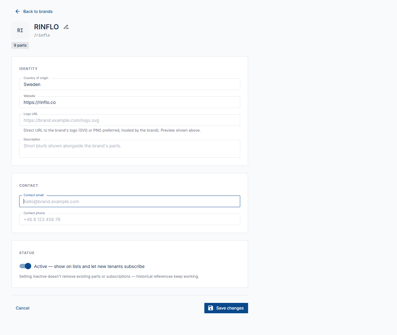 Brand metadata flow (admin)