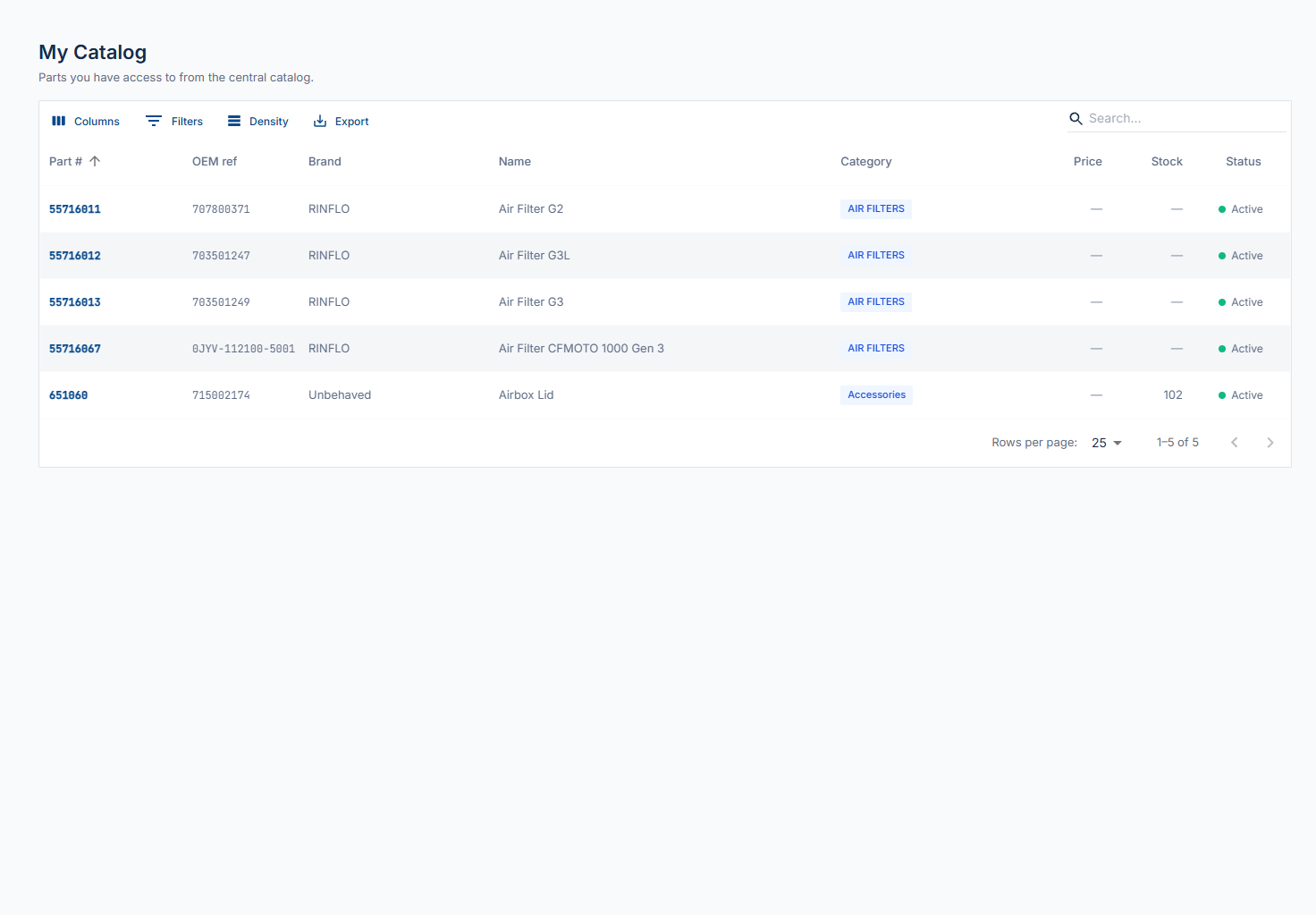 My Catalog + My Parts (customer portal)